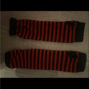 Red And Black Striped Arm Warmers || Worn A Bit But Good Quality